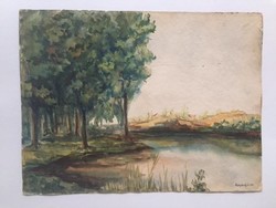 Rudnyánszky l: tópart 1936., Signed, watercolor painting