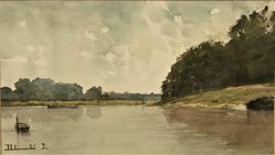 Dobroszláv Lajos (1902 - 1986) Öreg tó részlet. c:akvarell festménye EREDETI GARANCIÁVAL !!!