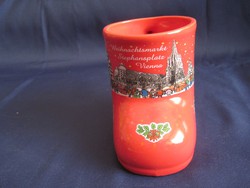 Piros színű csizma alakú porcelán bögre Karácsony motívummal