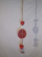 Decoration - wood - 33 cm - button diameter 6 cm - spool - heart 3 cm - unused