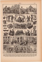 Borászat, nyomat 1923, francia, 19 x 29 cm, lexikon, eredeti, bor, szőlő, szőlészet, kád, must