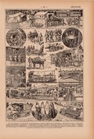 Mentők, nyomat 1923, francia, 19 x 29 cm, lexikon, eredeti, mentő, beteg, szállítás, elsősegély