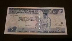 Etiópia 5 birr UNC 2006