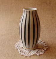 Hollóházi  art deco fekete-fehér  csíkos  váza