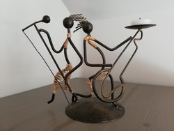 Jazz duó, art deco réz/bronz ötvözet gyertyatartó  25 cm