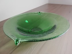 Zöld art deco üveg kínáló tál 28 cm