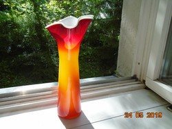 Újszerű rétegelt üveg magas fodros váza 31 cm