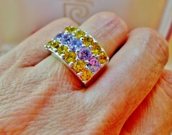 Gyönyörű citrin és ametiszt színű kristályokkal ezüst gyűrű 11g