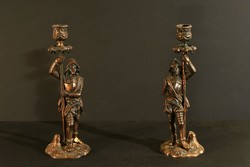 2db Gyertyatartó katona 25cm szobor figura gyertyatartópár bronz fém