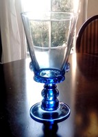 Kék kézműves üveg talpas kehely, pohár