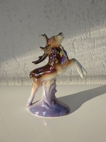 Deer with antlers climbing - glazed high gloss porcelain figure