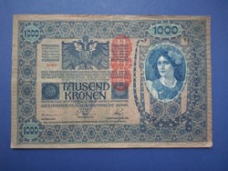 1902 1000 korona hajtott bankjegy D.Ö. felülbélyegzéssel