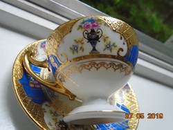 1930 Újszerű(!) Empire aranybrokát királykékkel,talpas kávés csésze alátéttel Royal EPIAG
