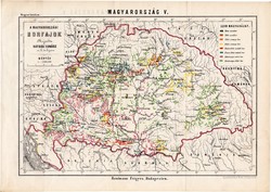 A magyarországi borfajok, térkép 1885, Hátsek Ignácz, 20 x 28 cm, bor, borászat, fajta, aszú, vörös