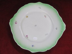 Hollóházi porcelán süteményes  tál, zöld szélű, átmérő 25 cm.