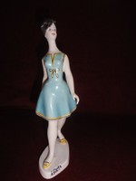 Hollóházi porcelán, a kék ruhás lány, figurális szobor, 25 cm magas.