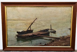 Kárpáthy Jenő (1870 - 1950) Balatoni halászbárkák c. olajfestménye EREDETI GARANCIÁVAL !
