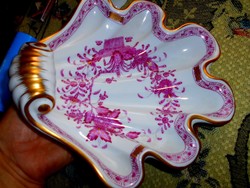 Herendi indiai kosár mintás porcelán kagyló alakú tál 