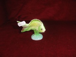 Hollóházi porcelán, figurális szobor, zöld hal, 8 cm magas.