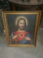 szép nagyobb méretű jézus kép szentkép falikép szép keretben,üvegezve,retro,vintage,paraszti,népi 