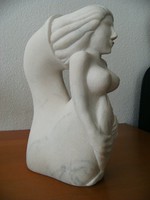 Carrarai márvány / kő  "Trombitahal" sellő szobor kézimunka egyedi, művészi darab