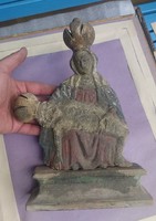 Antik faragott fa szobor Madonna és kis Jézus GYÖNYÖRŰ paraszti népi készités kb. XVIII.sz.vége