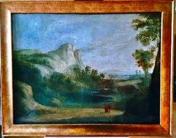 ÓRIÁSI méretű festmény, 1800-as évek második fele, 94 x 120 cm, jelzés nélkül