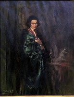 Péczely Antal ( 1891 - 1960 ) " Hölgy asztalnál " 