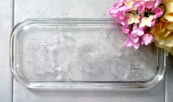 Francia virágos üveg tálca 33x15 cm
