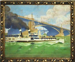 Ismeretlen művész: A Margit híd az Erzsébet királyné gőzhajóval