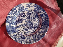 Antik angol jelenetes porcelán tányér