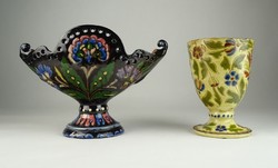 0U035 Antik Bozsik kerámia kaspó és váza párban
