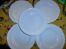 5 db Hollóházi hófehér  porcelán tányér -kosárfonatos szegéllyel 