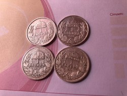 1893,94,95,96 magyar ezüst 1 koronák egyben