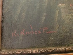K. Kovács - Jézus az olajfák hegyén festmény, 135x65 cm