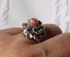 Modernista ezüst gyűrű rodokrozittal - gyönyörű!