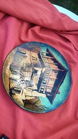 Beautiful fire enamel decorative plate, dent marked!