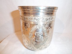 Cup - 3 dl - silver-plated - engraved - nszk - monogram on both sides - full engraving -