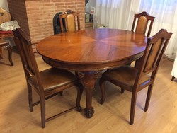 Felújított antik étkező asztal 4 székkel