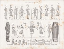 Kultúrtörténet - ókor (9), egyszín nyomat 1875, német, Egyiptom, istenek, Ízisz, Ozírisz, múmia
