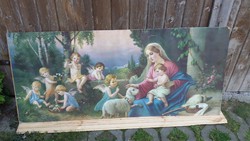 Antik, kartonra festett Mária gyermekekkel kép, keret nélkül eladó!