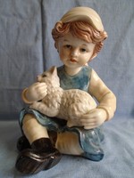Nápolyi  porcelán; Kislány cicájával, szép, élethű alkotás