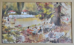 Basch Andor (1885-1944): Nyári vendéglői életkép, akvarell