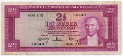 Törökország 2,5 török Líra, 1960, piros hátoldal, ritka