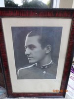 Régi, antik katonai fénykép, jelzett katona fotó, portré keretben, 1920-as évek