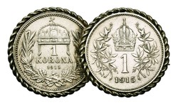 Ezüst Patrióta jelvény, kitűző Ferenc József 1 Korona 1915 érmékből