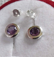 Shiny amethyst button 925 earrings 1cm
