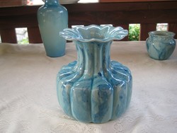 Zsolnay  kék gerezdes   váza  15 x 18  cm