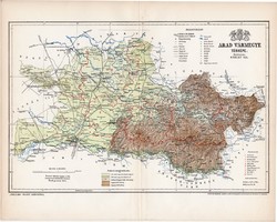 Arad megye térkép 1893 (4), lexikon melléklet, Gönczy Pál, 23 x 29 cm, vármegye, Posner Károly