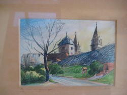 Pécs, klimó street, March morning, mixed media, signed, 17.5 x 12 frame, 35 x 27 cm